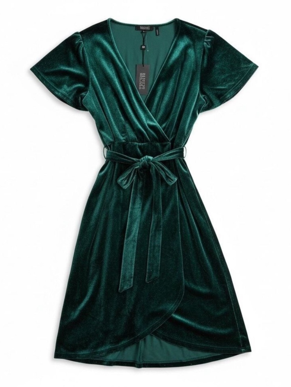 Badgley Mischka Velvet Sparkle Wrap Dress Emerald Green PXL NWT